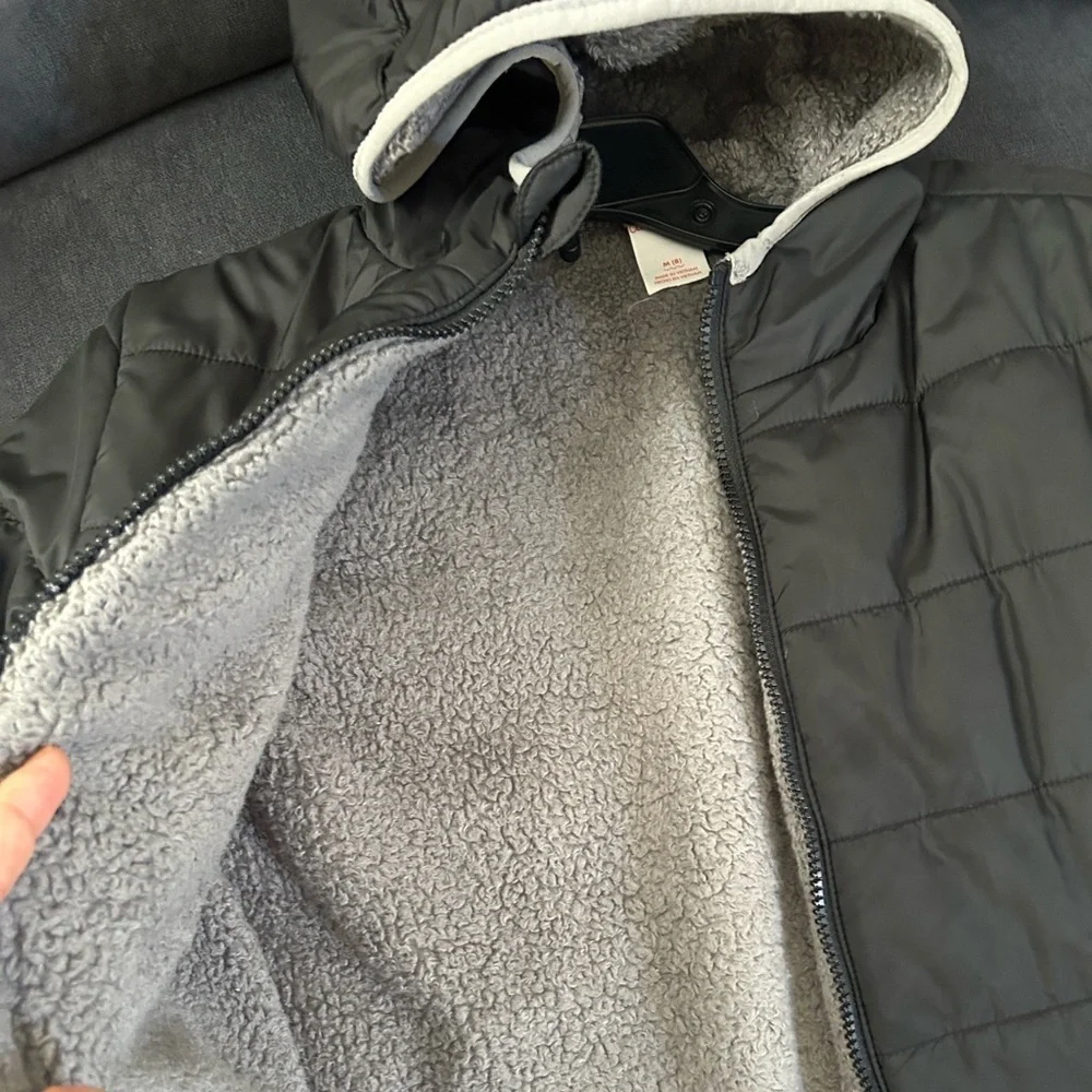 Cat & Jack Black Quilted Jacket with Soft Gray Fleece